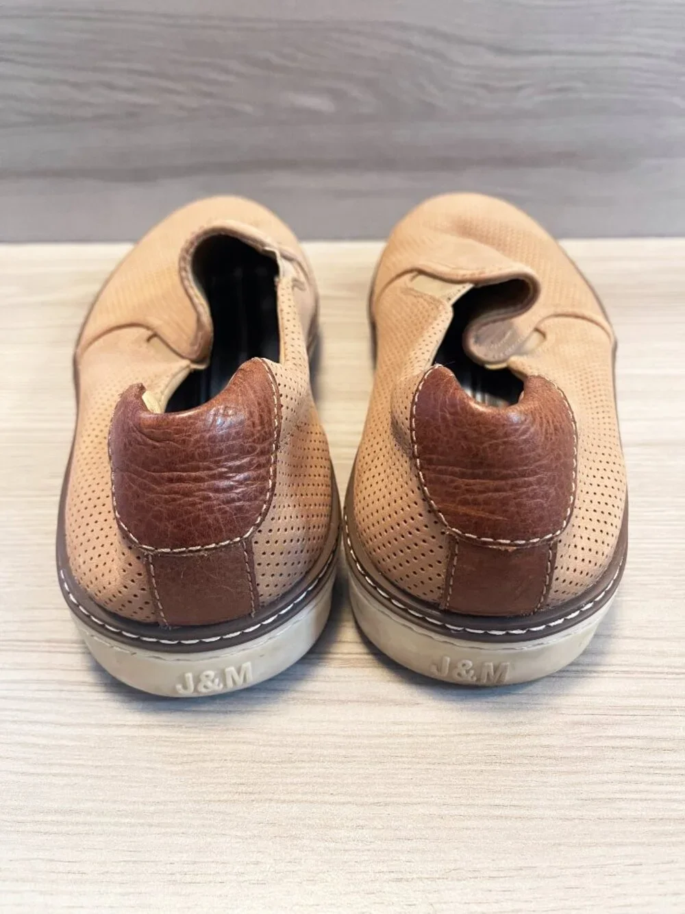 Johnston & Murphy J&M Men's Perforated Leather Slip On Loafers Tan Size 11M